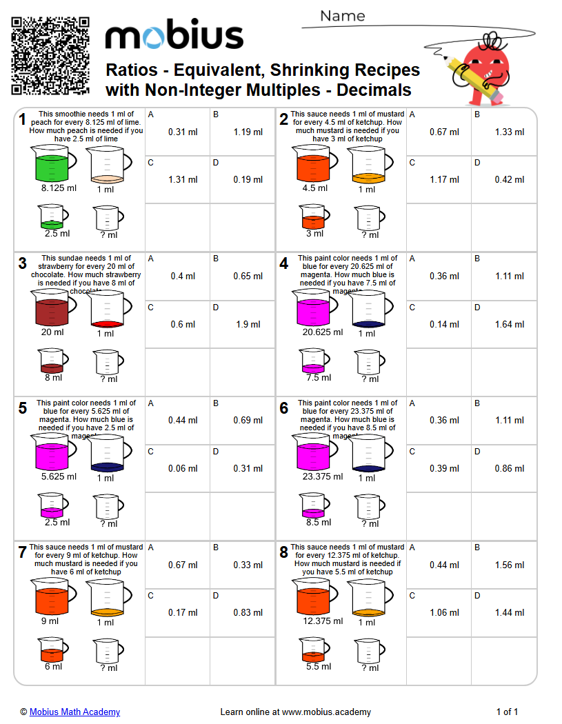Level 1 | Rates/Ratios | Grade 9 Math Worksheets - Mobius Math Academy
