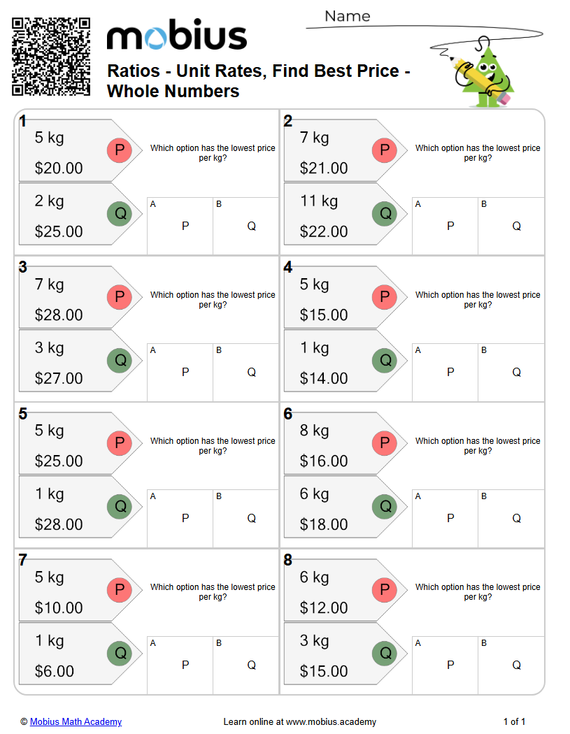 Level 3 | Rates/Ratios | Grades 7-8 Math Worksheets - Mobius Math Academy