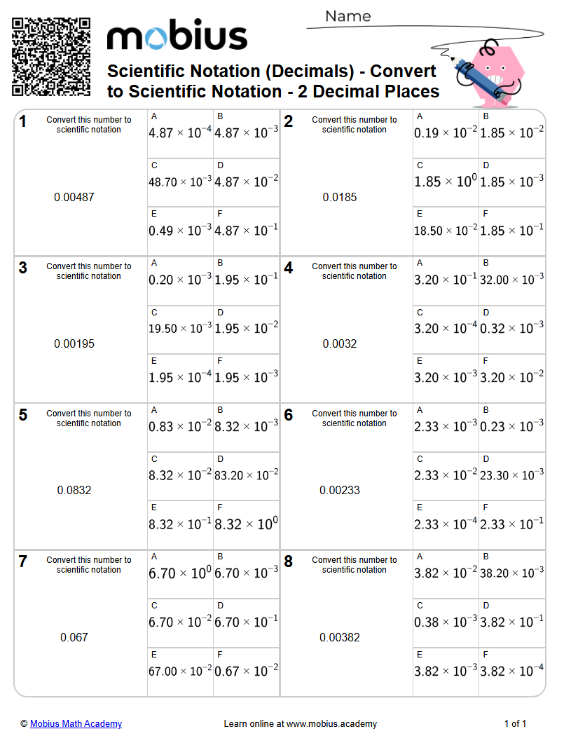 Scientific Notation (Decimals) - Convert to Scientific Notation - 2 ...