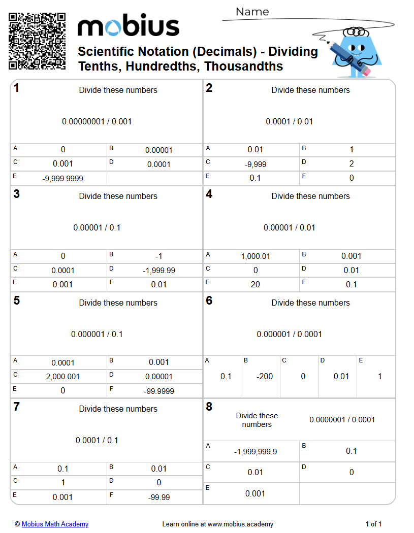 Level 2 | Scientific Notation | Grades 5-11 Math Worksheets - Mobius ...