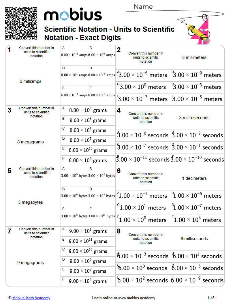 Scientific Notation - Units to Scientific Notation - Exact Digits ...