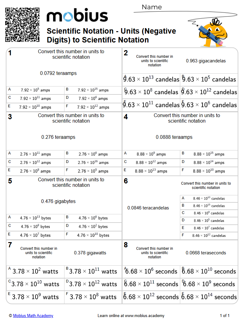 Scientific Notation | Units (Negative Digits) to Scientific Notation ...