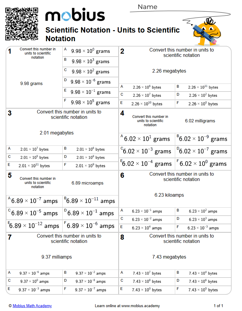 Scientific Notation - Units to Scientific Notation (Level 1) - Mobius ...