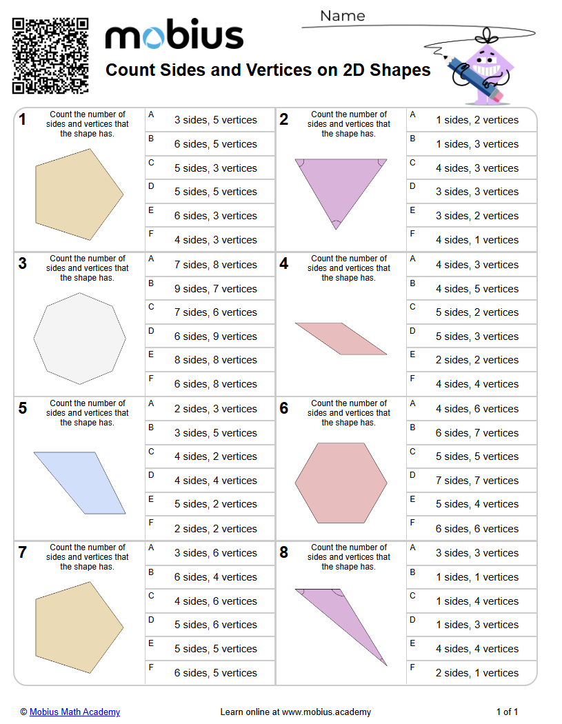 Level 1 | Shapes and Angles | Grades 2-3 Math Worksheets - Mobius Math ...