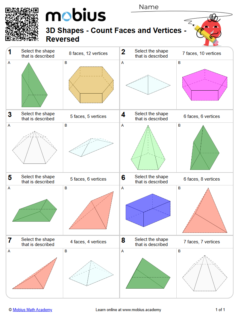 3D Shapes - Count Faces and Vertices - Reversed | Level 1 | Grades 3-10 ...