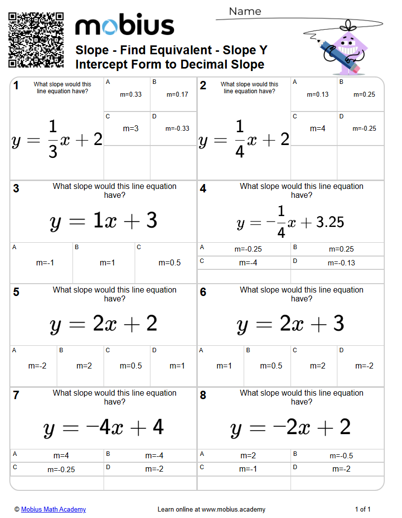 Slope - Find Equivalent - Slope Y Intercept Form to Decimal Slope ...