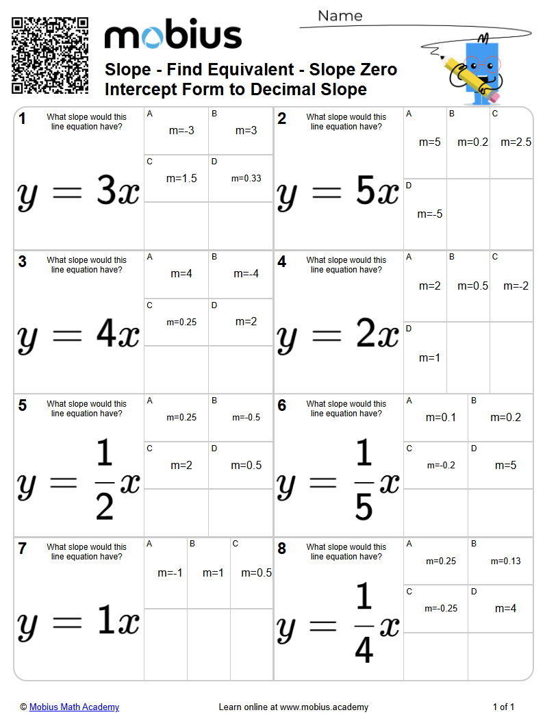 Slope - Find Equivalent - Slope Zero Intercept Form to Decimal Slope ...