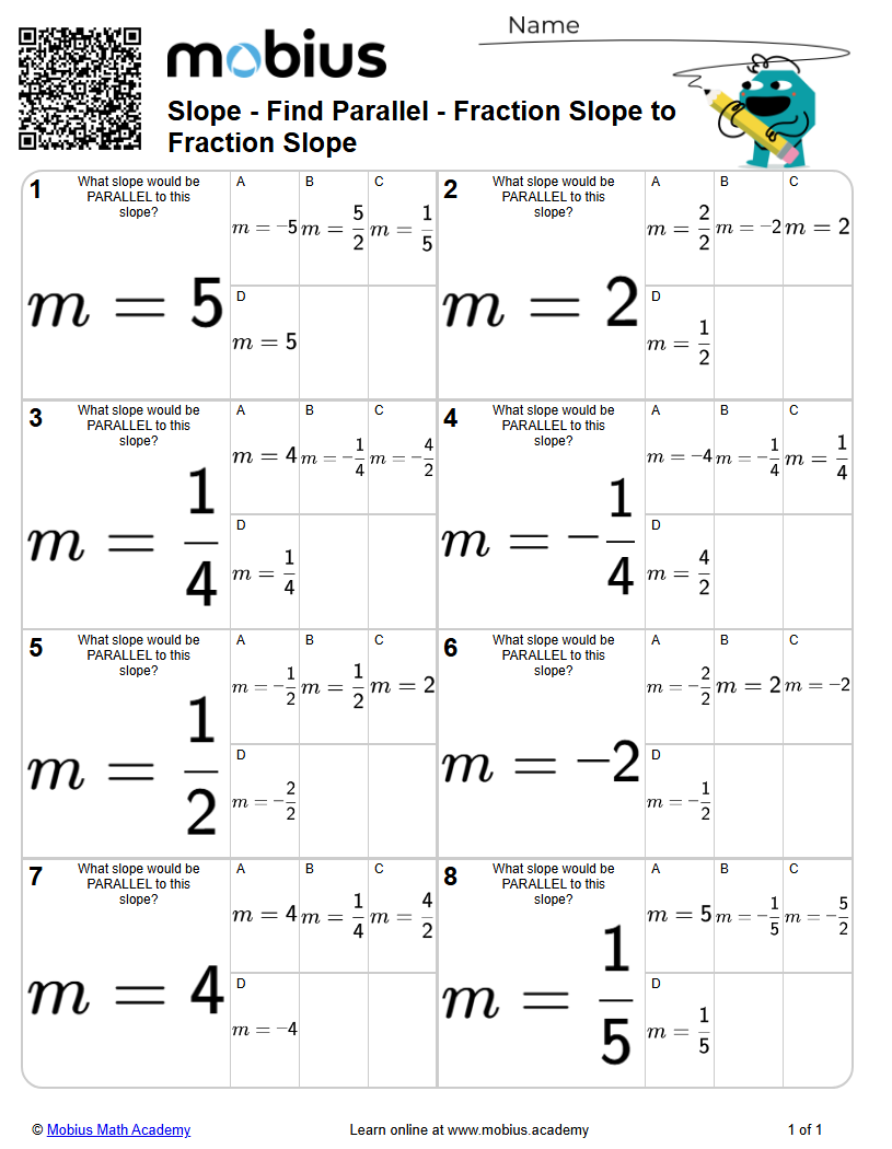 Slope - Find Parallel - Fraction Slope to Fraction Slope | Level 1 ...