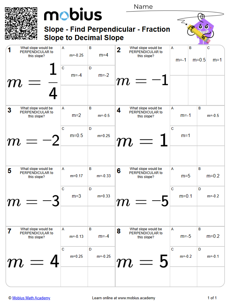 Slope - Find Perpendicular - Fraction Slope to Decimal Slope | Level 1 ...