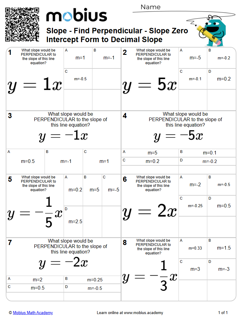 Slope - Find Perpendicular - Slope Zero Intercept Form to Decimal Slope ...
