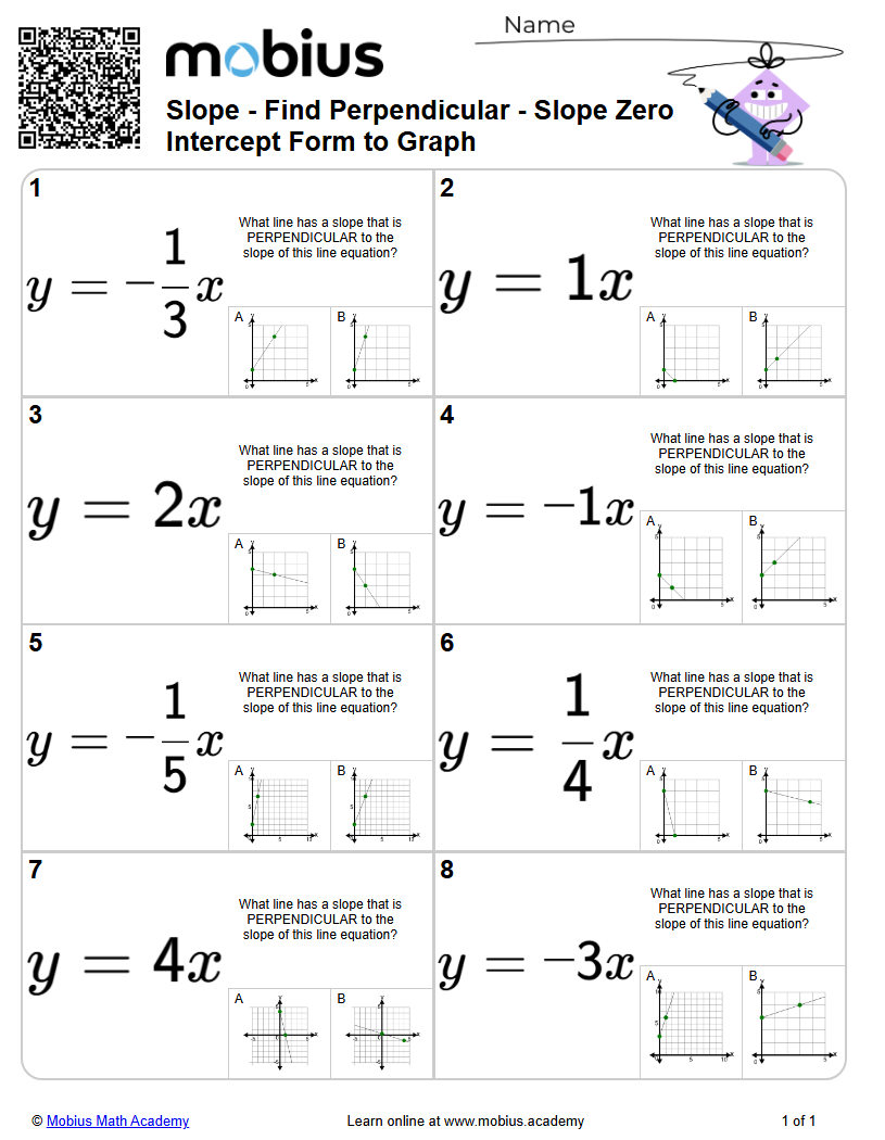 Slope - Find Perpendicular - Slope Zero Intercept Form to Graph | Level ...