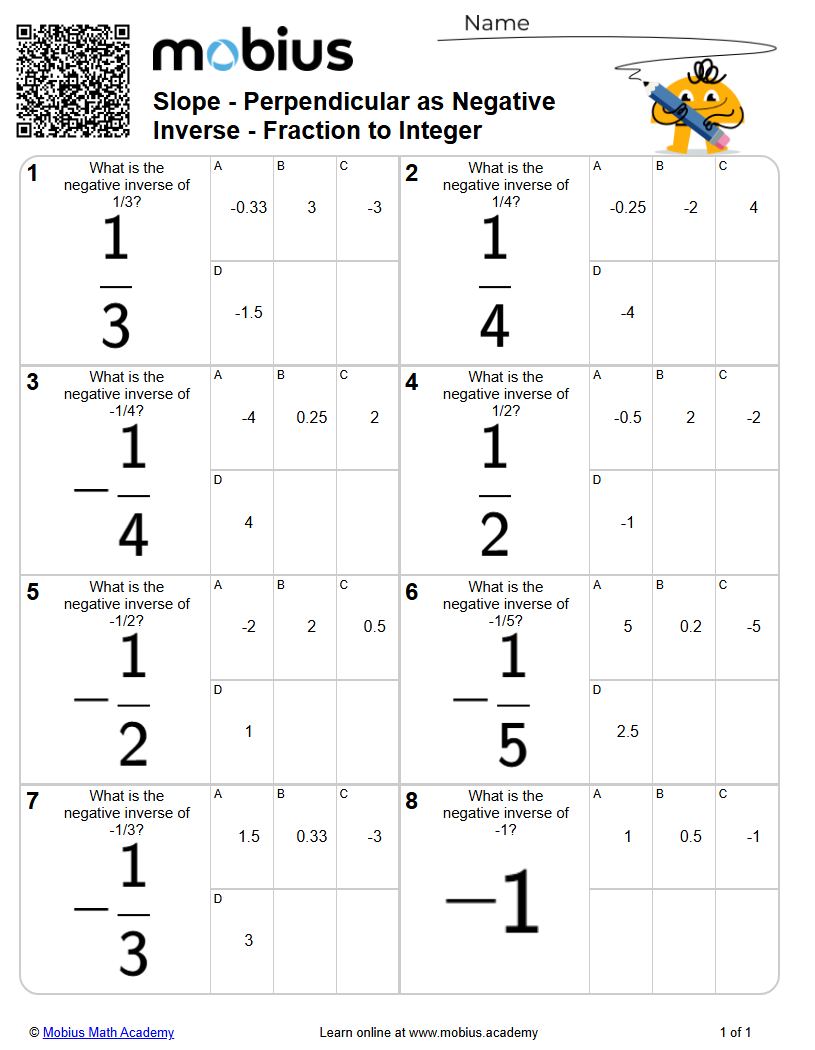 Slope - Perpendicular as Negative Inverse - Fraction to Integer (Level ...