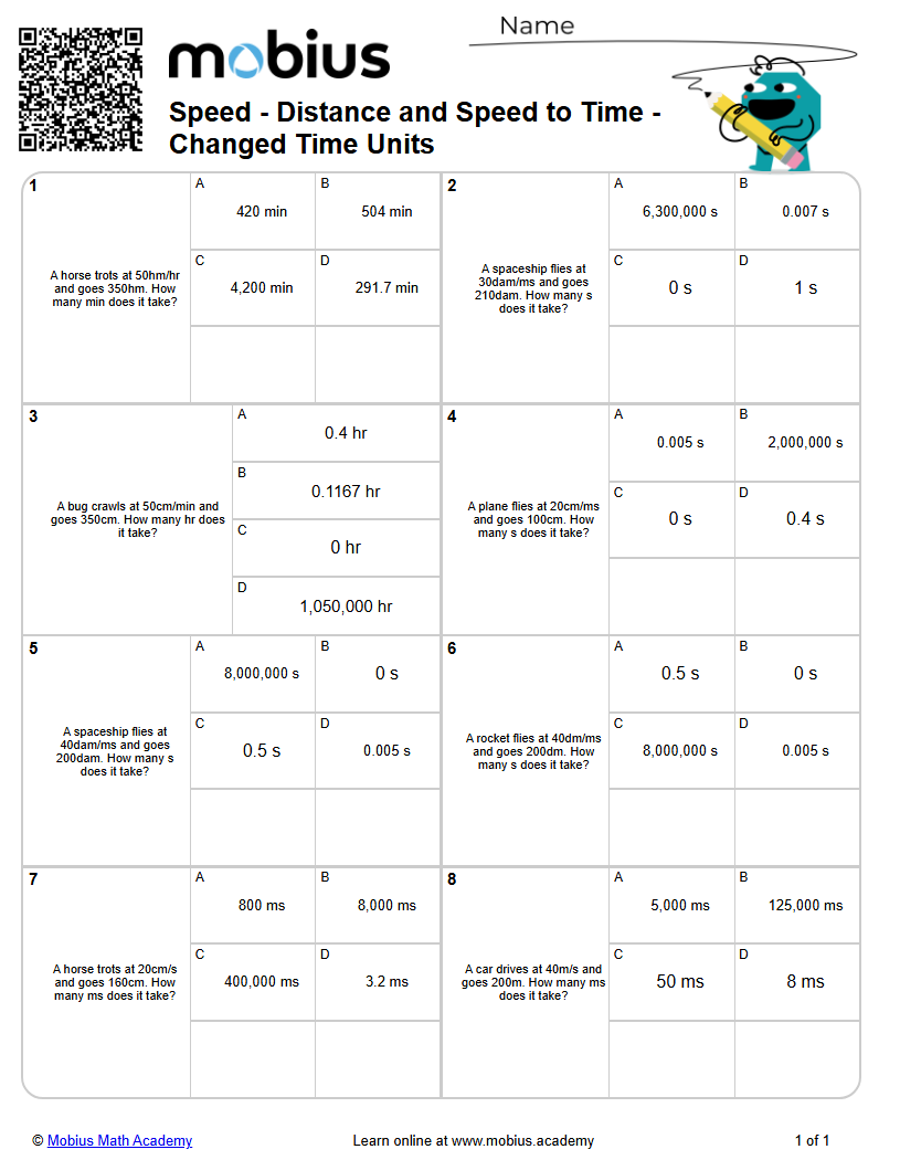 Distance and Speed to Time - Changed Time Units (Level 2) | Speed ...