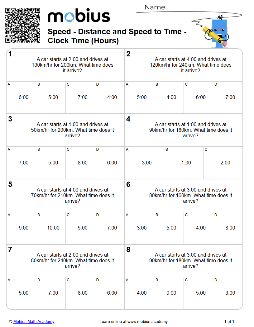 Speed | Distance and Speed to Time - Clock Time (Hours) (Level 2 ...