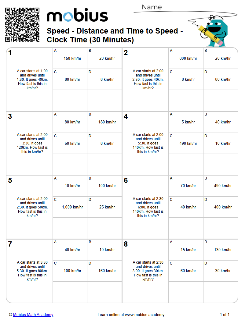 Speed - Distance and Time to Speed - Clock Time (30 Minutes) | Level 1 ...
