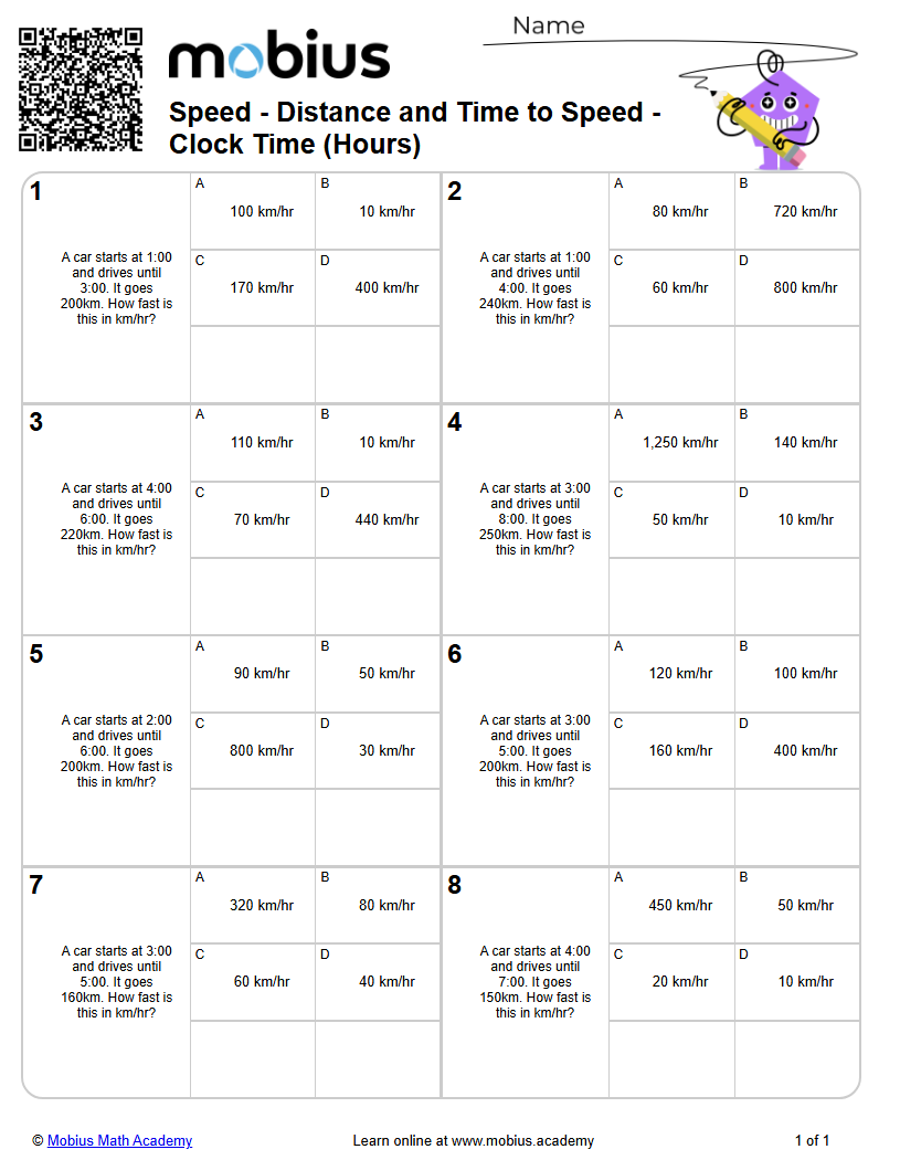 Speed - Distance and Time to Speed - Clock Time (Hours) | Level 2 ...