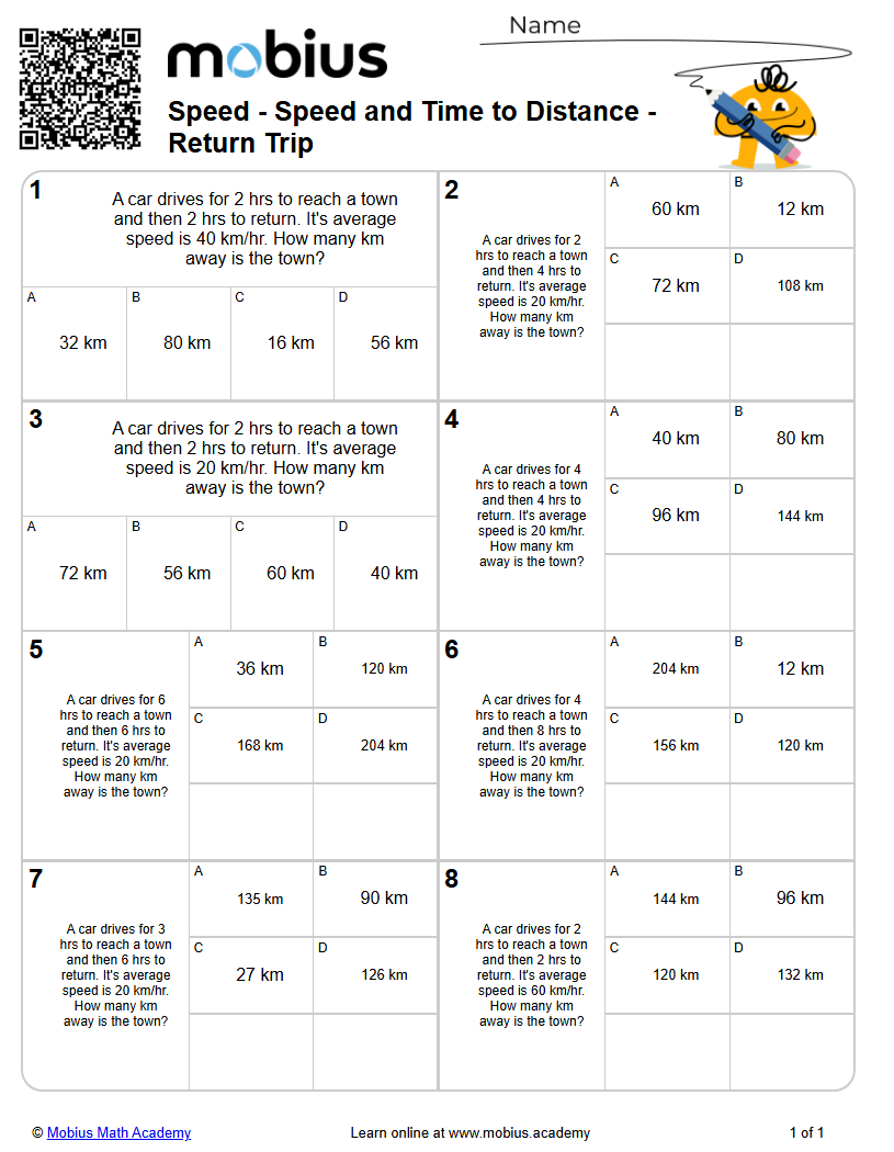 Speed | Speed and Time to Distance - Return Trip (Level 1) | Grades 7-9 ...