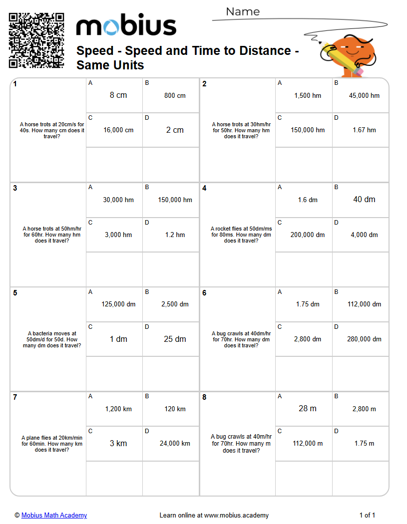 Speed and Time to Distance - Same Units (Level 3) | Speed/Distance/Time ...