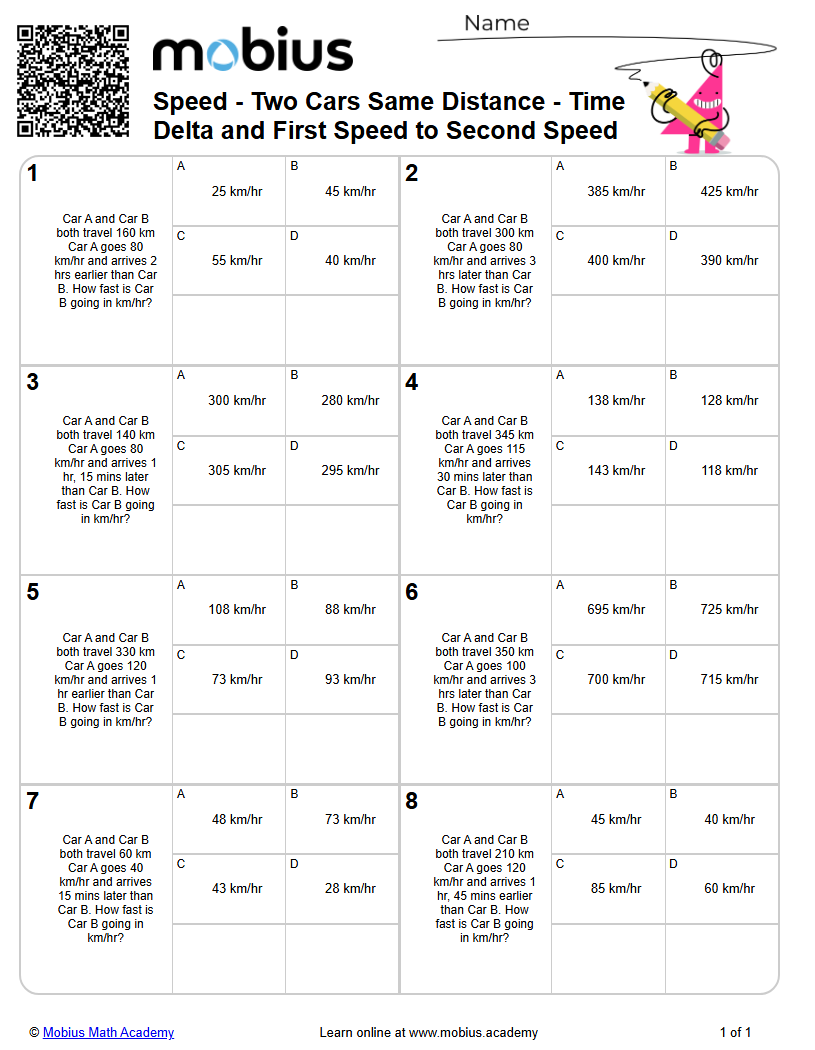 Two Cars Same Distance - Time Delta and First Speed to Second Speed ...
