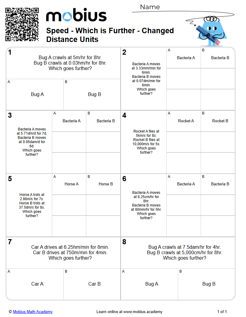 Speed | Which is Further - Changed Distance Units (Level 2) | Grades 9 ...
