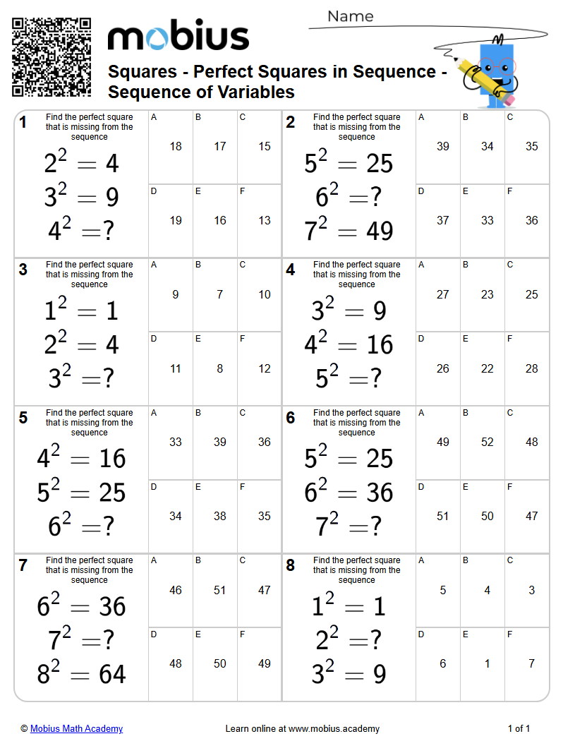 Squares - Perfect Squares in Sequence - Sequence of Variables (Level 1 ...