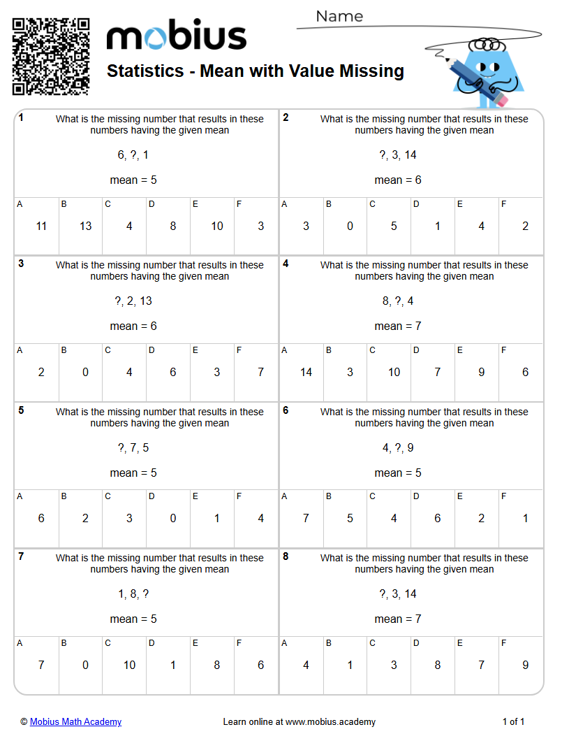 Mean with Value Missing (Level 2) | Statistics | Grades 6-8 Math ...