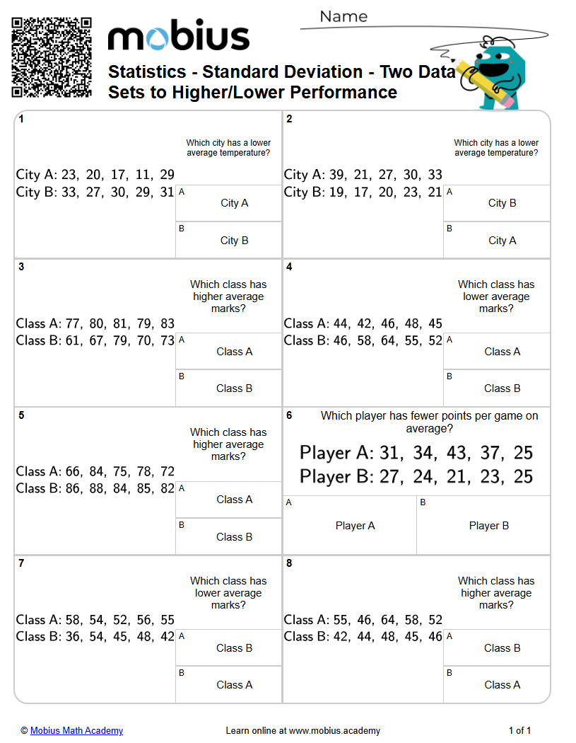Standard Deviation - Two Data Sets to Higher/Lower Performance (Level 1 ...