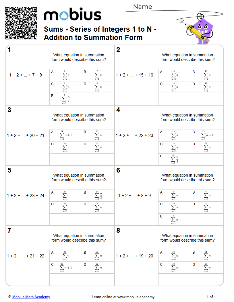 Sums - Series of Integers 1 to N - Addition to Summation Form (Level 1 ...