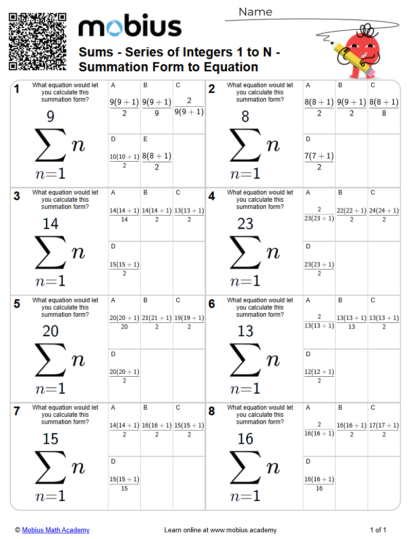 Sums - Series of Integers 1 to N - Summation Form to Equation (Level 1 ...