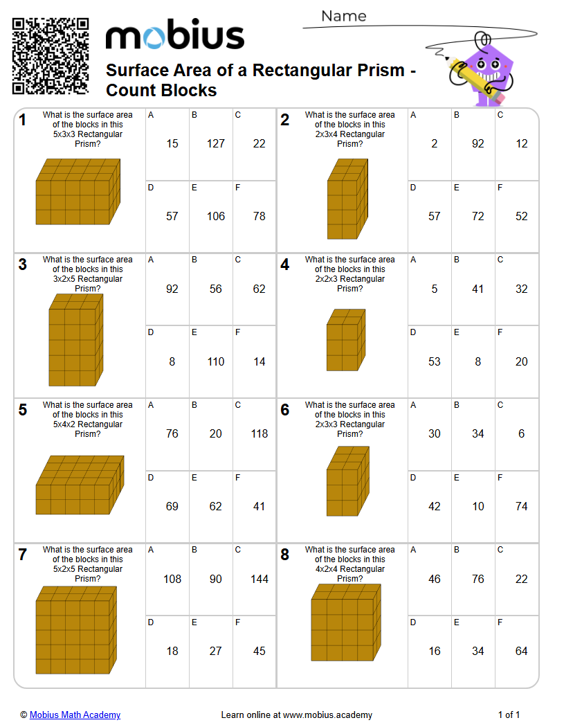 Surface Area of a Rectangular Prism - Count Blocks (Level 1) - Mobius ...