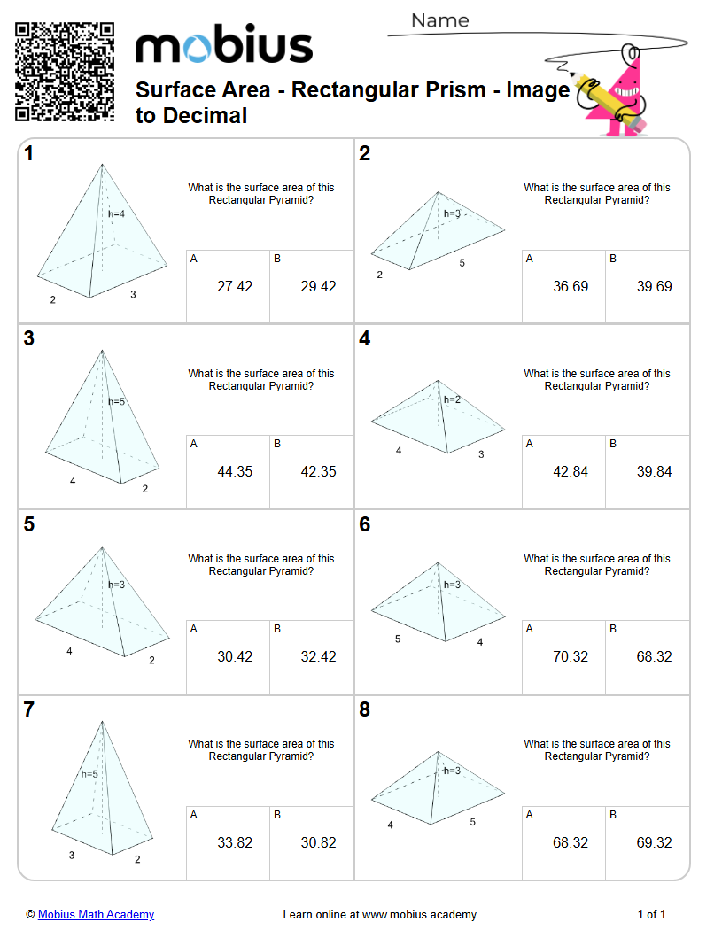 Surface Area - Rectangular Prism - Image to Decimal (Level 1) - Mobius ...