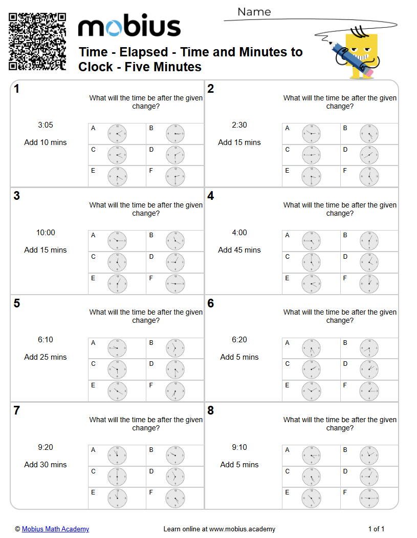 Elapsed - Time and Minutes to Clock - Five Minutes (Level 1) | Time ...