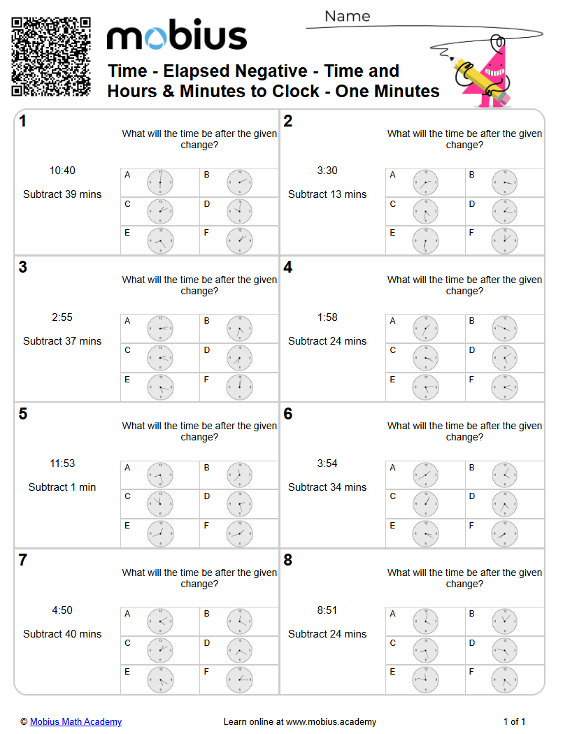 Level 1 | Time | Grades 7-10 Math Worksheets - Mobius Math Academy
