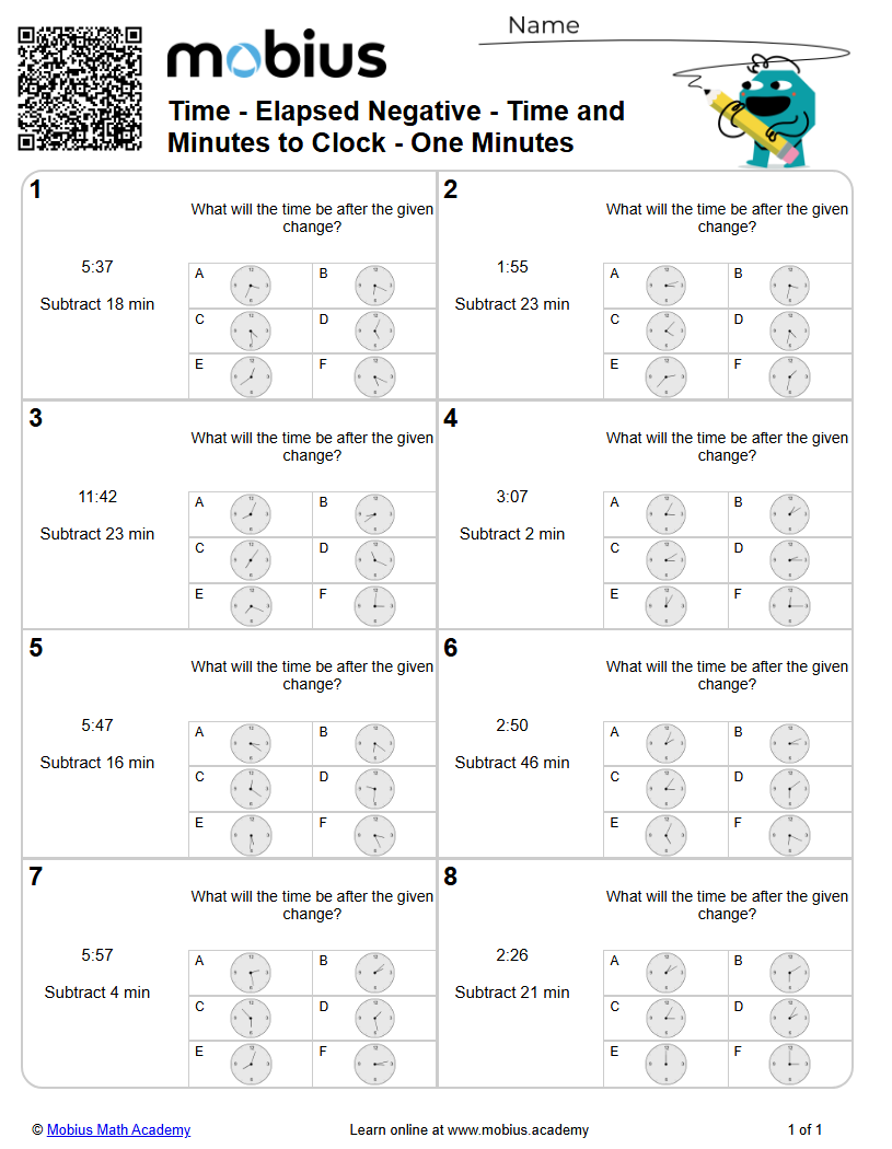 Level 1 | Time | Grades 7-10 Math Worksheets - Mobius Math Academy