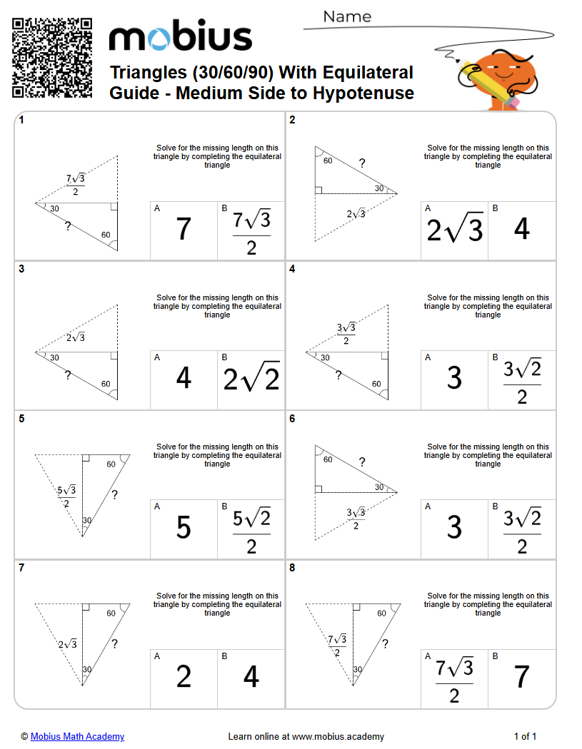 Triangles (30/60/90) With Equilateral Guide - Medium Side to Hypotenuse ...