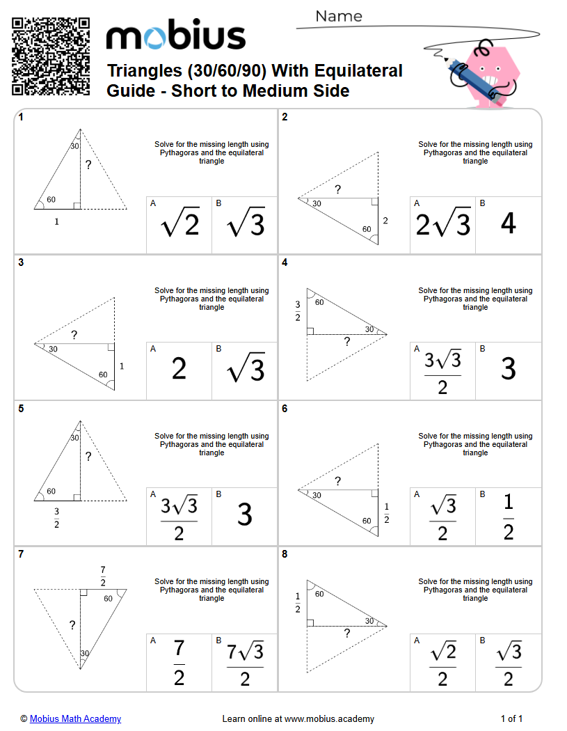 Triangles (30/60/90) With Equilateral Guide - Short to Medium Side ...