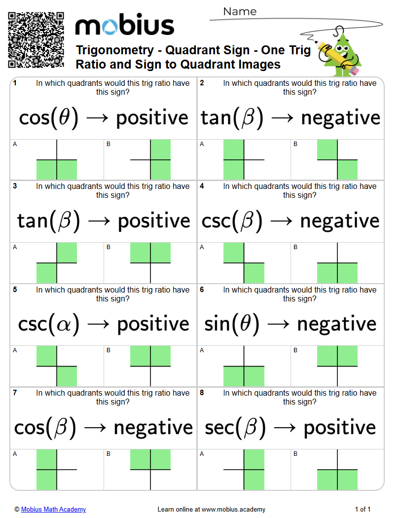 Quadrant Sign - One Trig Ratio and Sign to Quadrant Images (Level 2 ...