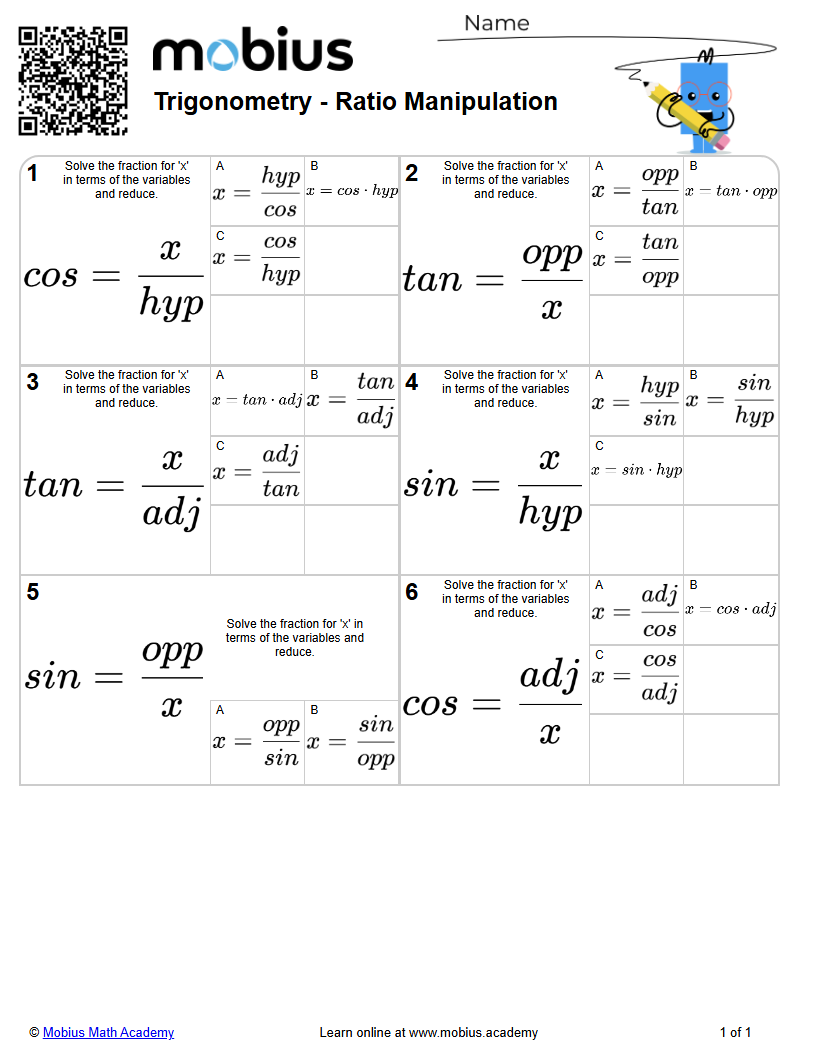 Ratio Manipulation (Level 2) | Trigonometry | Grade 10 Math Worksheets ...