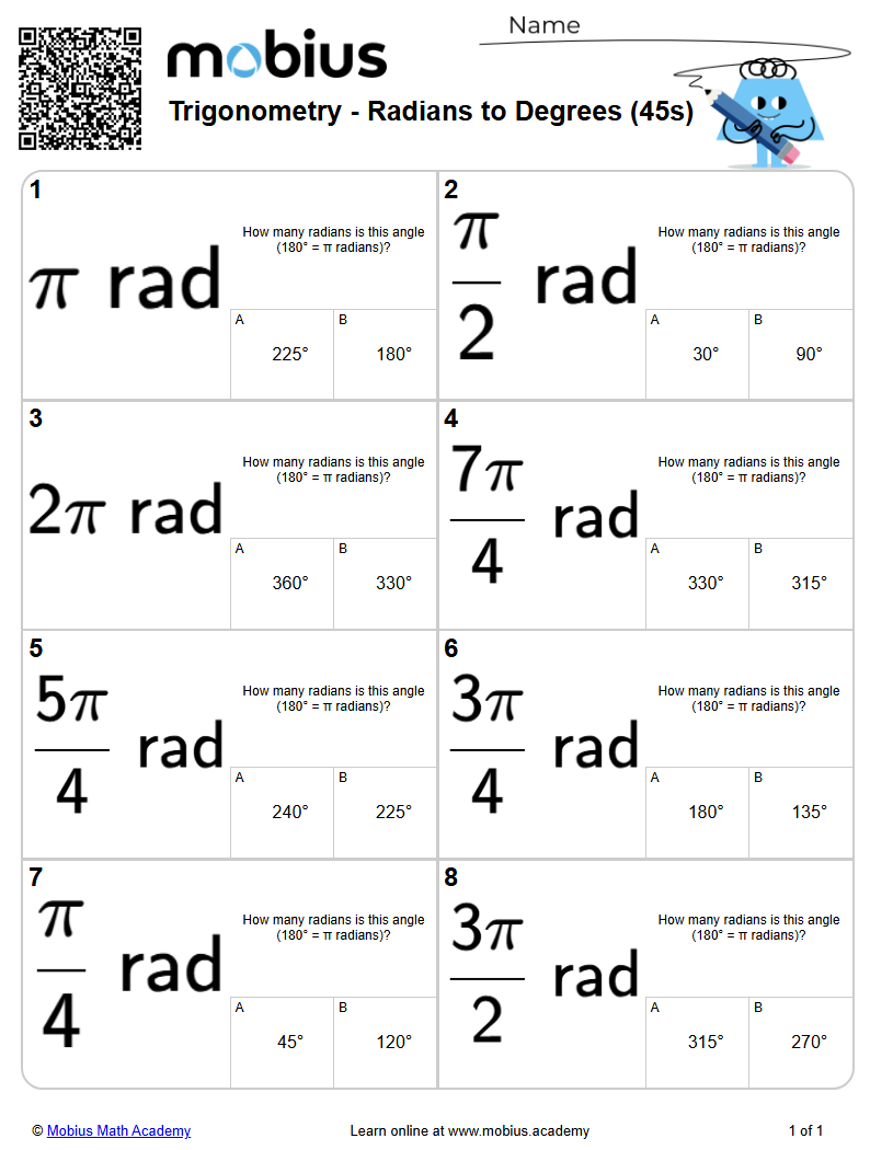 Radians to Degrees (45s) (Level 1) | Trigonometry | Grades 10-11 Math ...