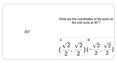 Trigonometry, Unit Circle - Angle (Degrees) to Coordinates (45s ...