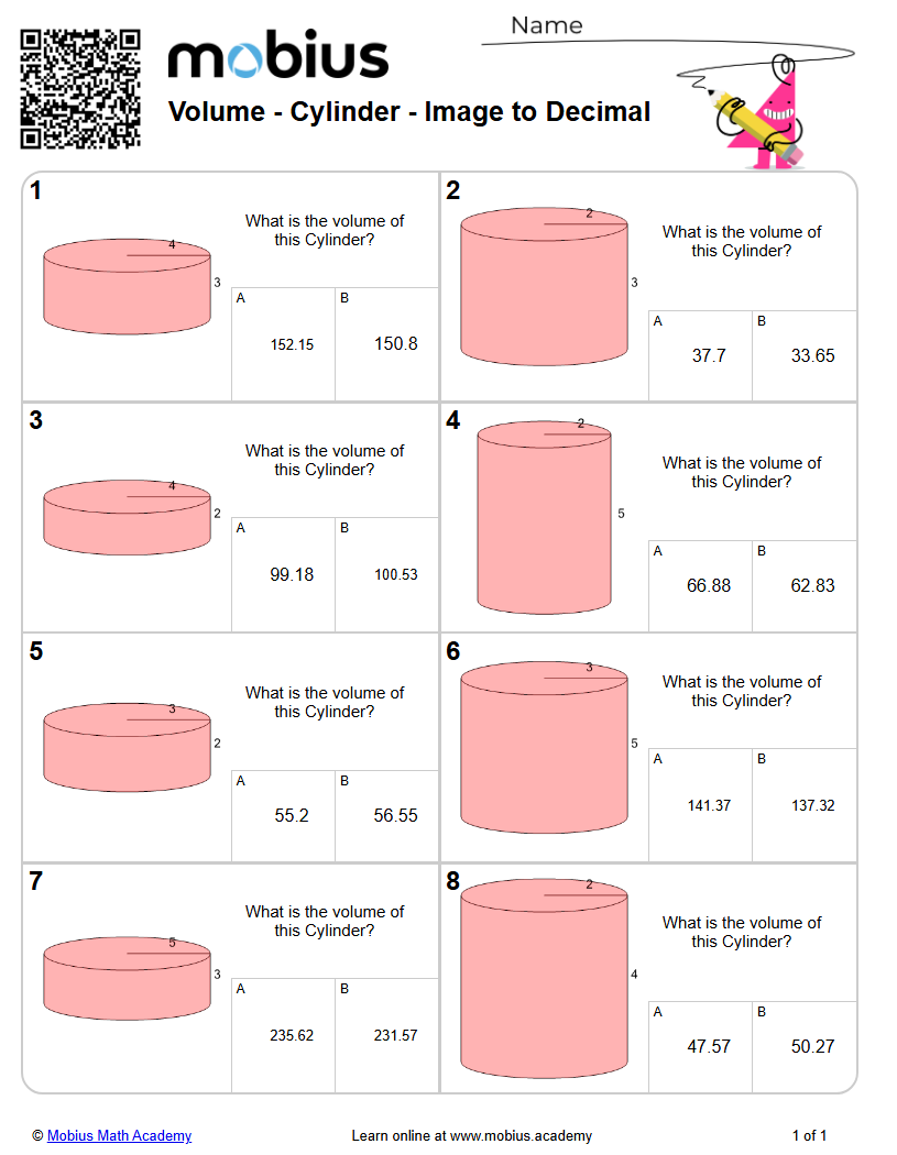 Volume - Cylinder - Image to Decimal (Level 1) - Mobius Math Academy