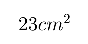 A LaTex expression showing 23cm to the power of 2