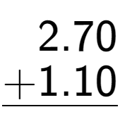 A LaTex expression showing \begin{aligned}2.70\hphantom{}\\[-0.5em]\underline{+1.10\hphantom{}}\end{aligned}\\