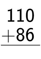 A LaTex expression showing \begin{aligned}110\hphantom{.}\\[-0.5em]\underline{+86\hphantom{.}}\end{aligned}\\