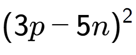 A LaTex expression showing (3p - 5n) to the power of 2