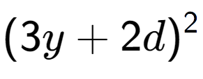 A LaTex expression showing (3y + 2d) to the power of 2
