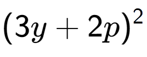 A LaTex expression showing (3y + 2p) to the power of 2