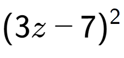 A LaTex expression showing (3z - 7) to the power of 2