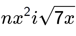 A LaTex expression showing n{x} to the power of 2 isquare root of 7x