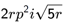 A LaTex expression showing 2r{p} to the power of 2 isquare root of 5r